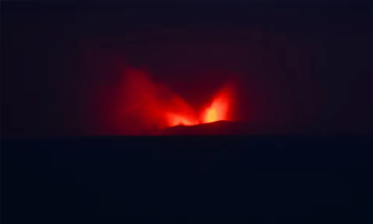 Mount Anak Krakatau volcano spews hot lava as seen from Pasauran village in Serang, Banten province, Indonesia.